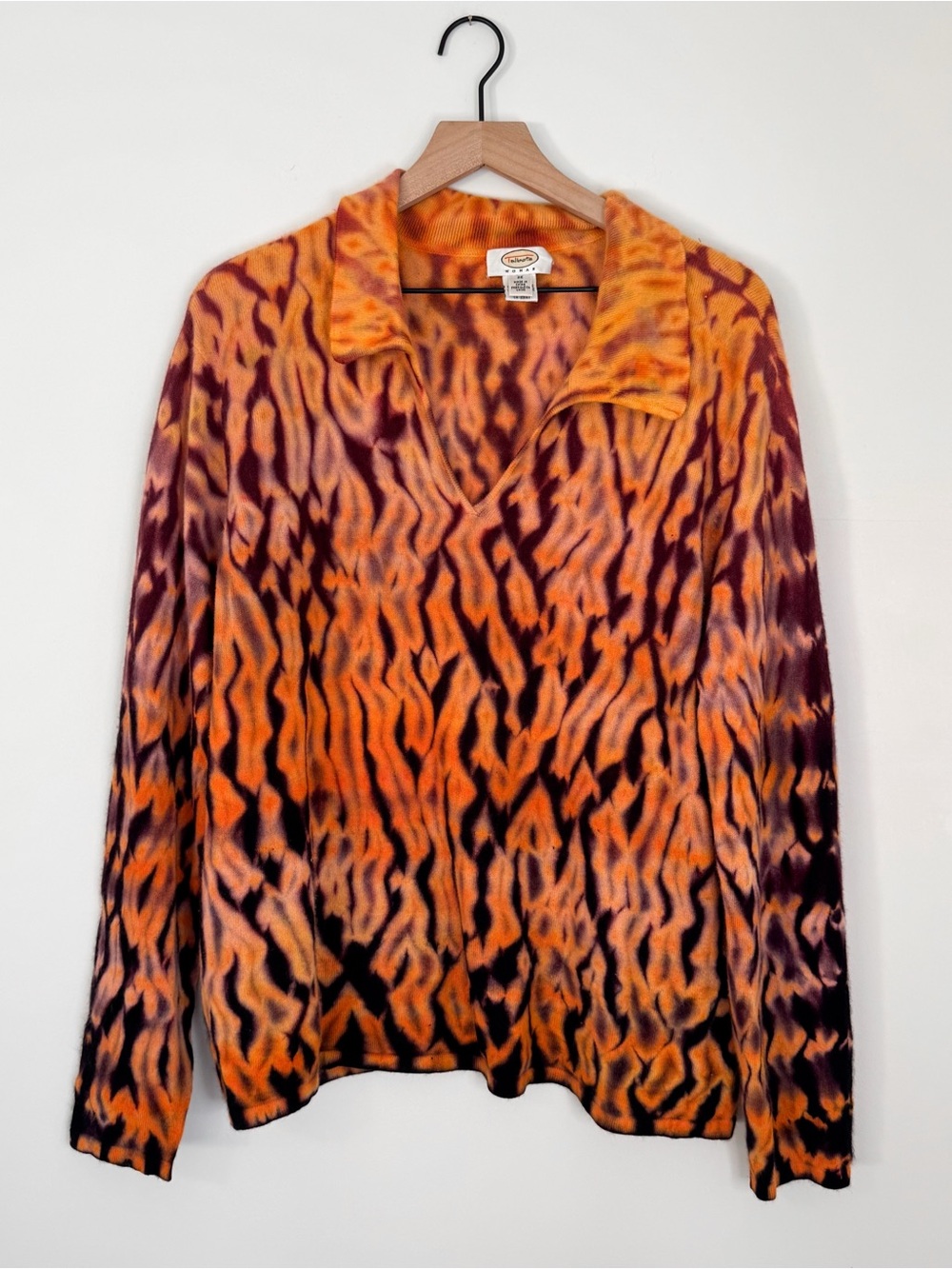 Vintage Talbots 100% Cashmere Collared Flame V Neck Sweater Size 2X